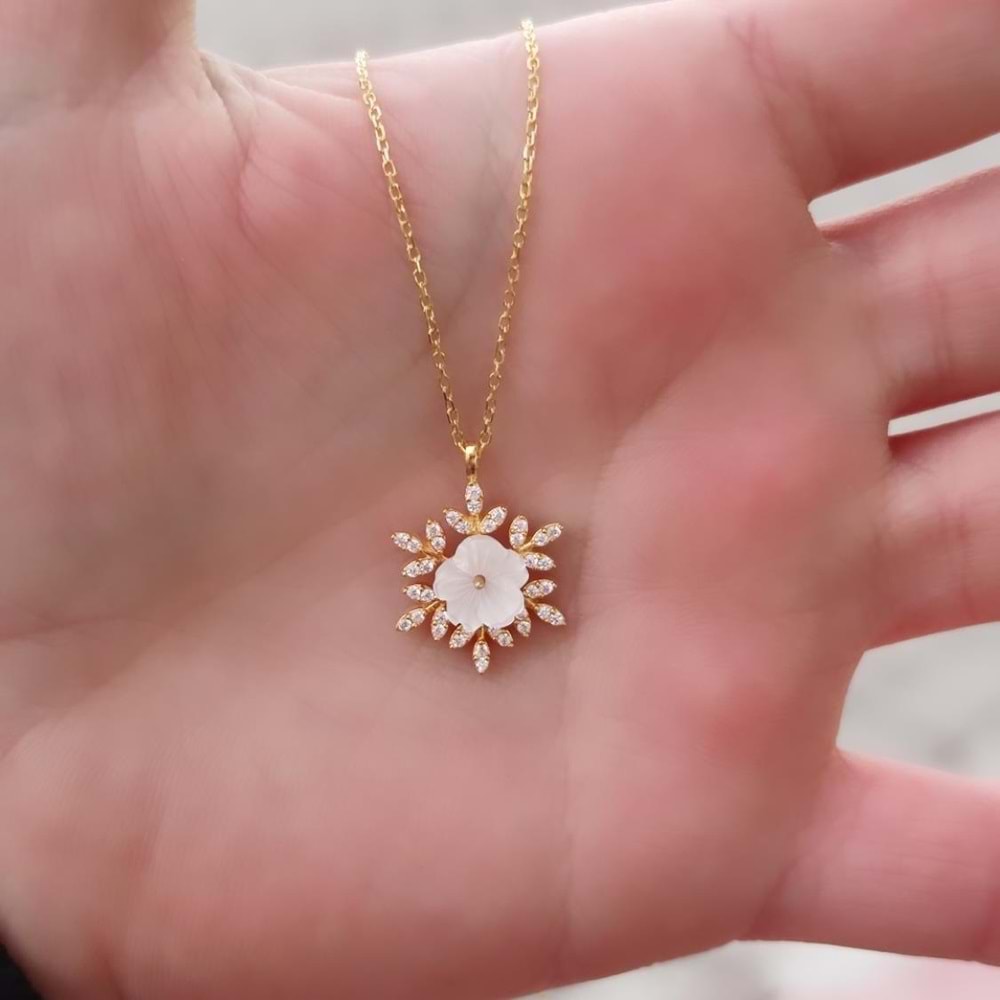 MANOLYA KAR TANESİ GÜMÜŞ KOLYE - ALTIN SARI