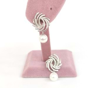 TASARIM İNCİ GÜMÜŞ KÜPE - RODYUM BEYAZ