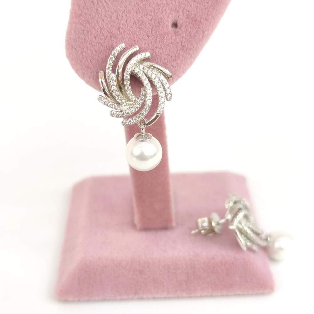 TASARIM İNCİ GÜMÜŞ KÜPE - RODYUM BEYAZ