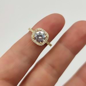 KARE TAŞLI TEK TAŞ GÜMÜŞ YÜZÜK - ALTIN SARI - 14