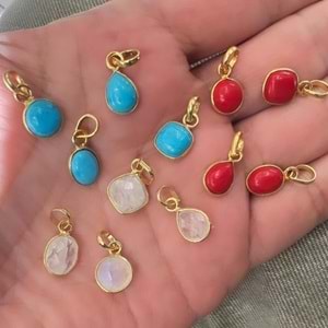 ORJİNAL TURKUAZ DOĞAL TAŞ GÜMÜŞ KOLYE UCU - DAMLA