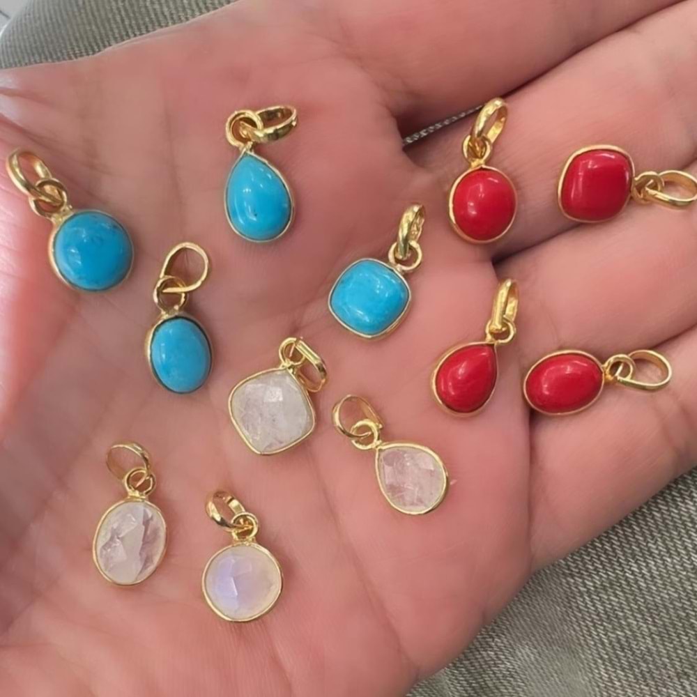 ORJİNAL TURKUAZ DOĞAL TAŞ GÜMÜŞ KOLYE UCU - KARE