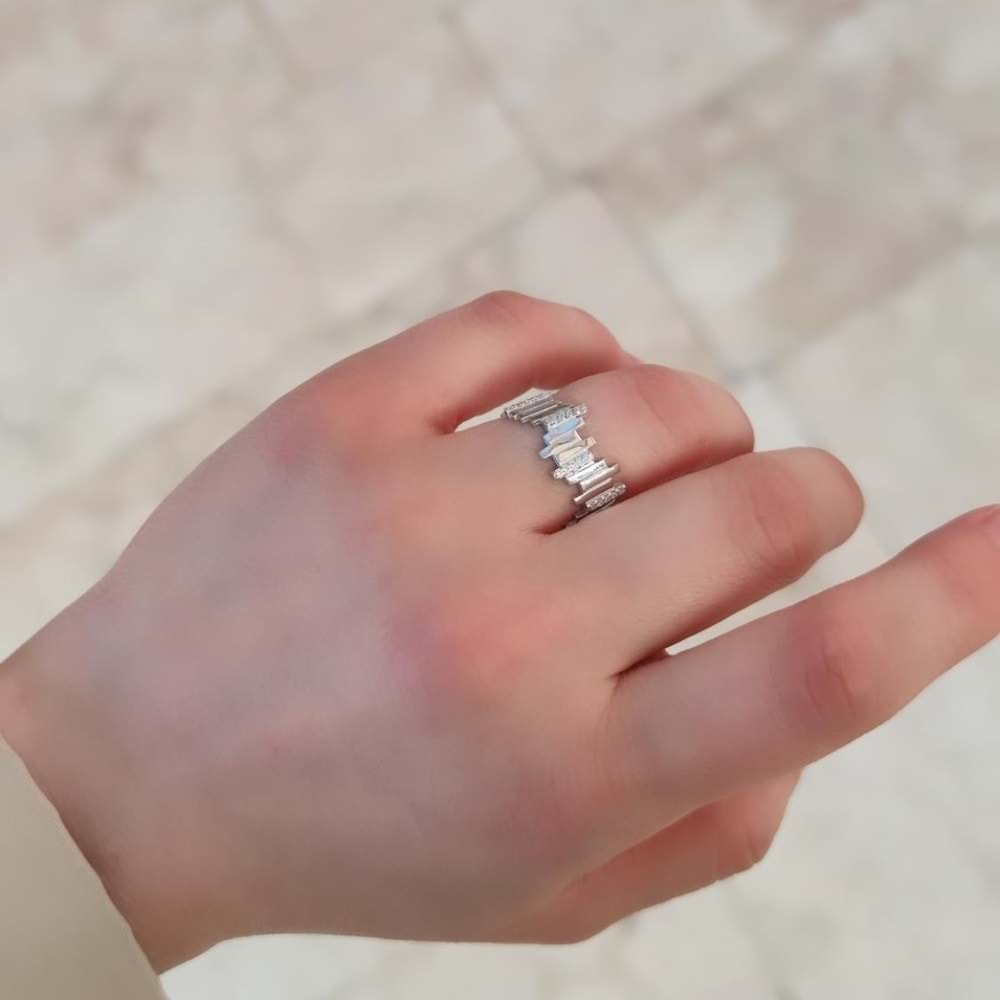 ZİKZAK AYARLANABİLİR GÜMÜŞ YÜZÜK - RODYUM BEYAZ