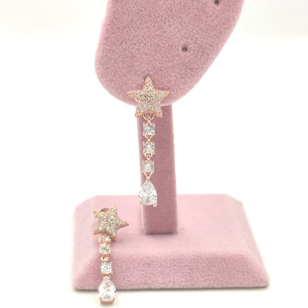 SALLANTILI SU YOLU YILDIZ GÜMÜŞ KÜPE - ROSE BAKIR