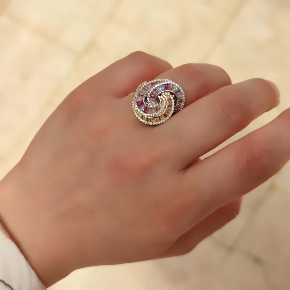 RENKLİ BAGET FANTAZİ GÜMÜŞ YÜZÜK - 17