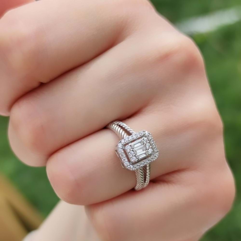 İKİ SIRA KENAR DETAY BAGET GÜMÜŞ YÜZÜK - 18