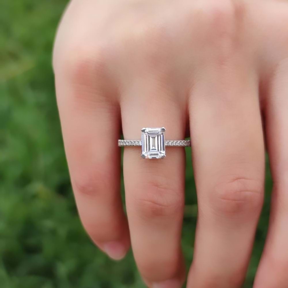 KENAR TAŞ DETAY KİBAR BAGET GÜMÜŞ YÜZÜK - 13