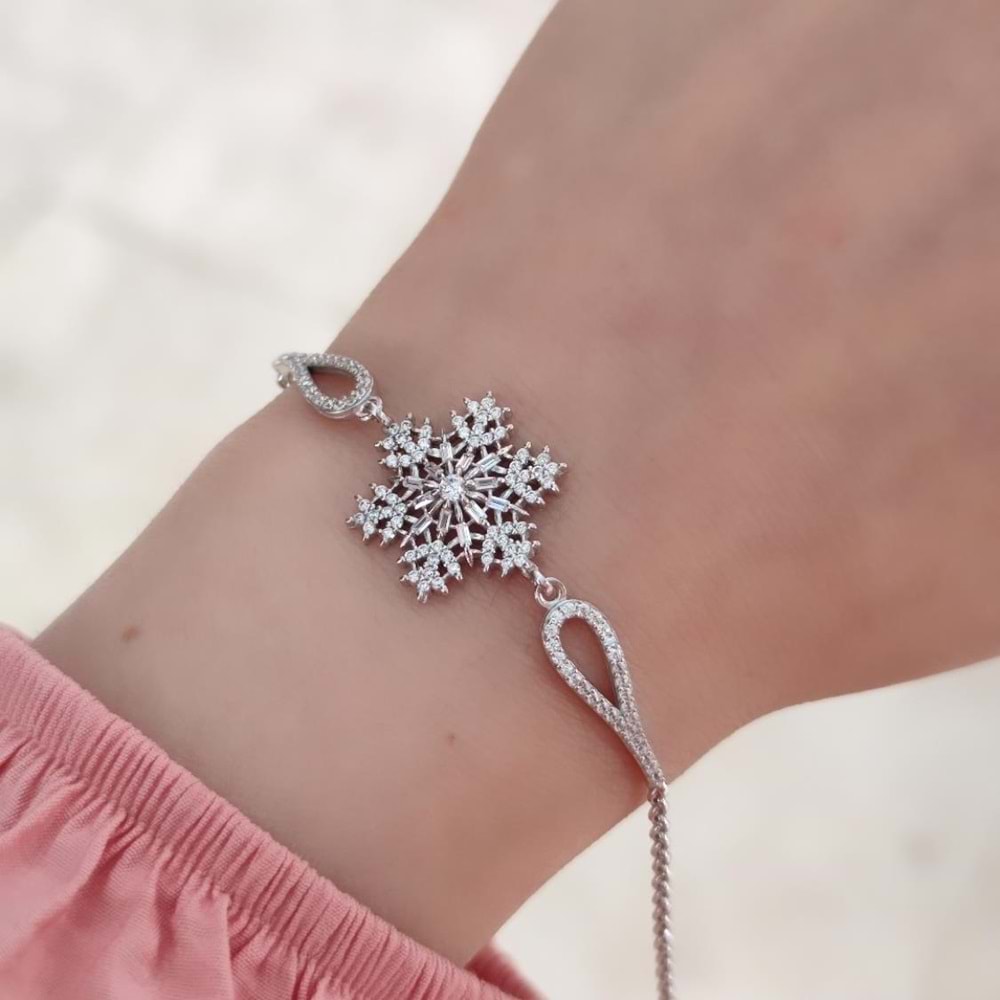 BAGET KAR TANESİ GÜMÜŞ BİLEKLİK - RODYUM BEYAZ