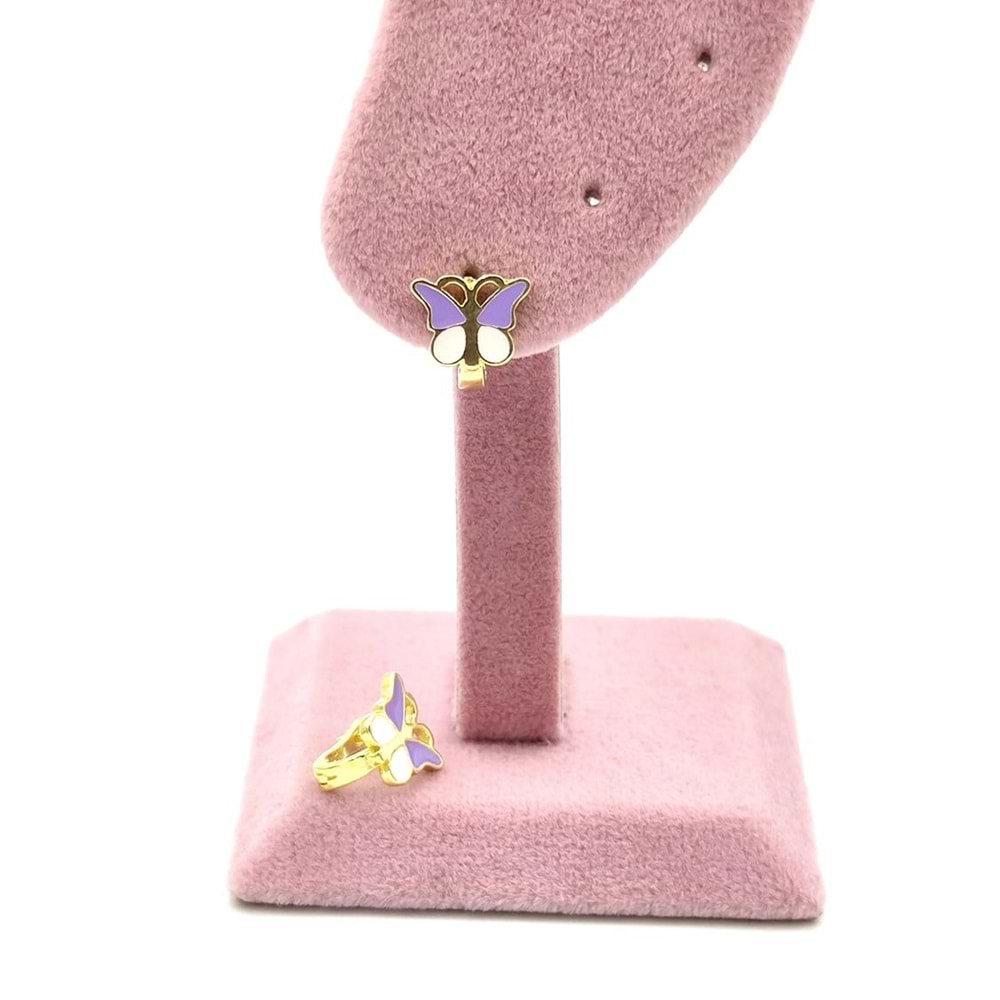 LİLA BEYAZ KELEBEK ÇOCUK GÜMÜŞ KÜPE - ALTIN SARI