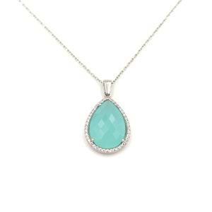 MİNT YEŞİLİ DAMLA GÜMÜŞ KOLYE - RODYUM BEYAZ