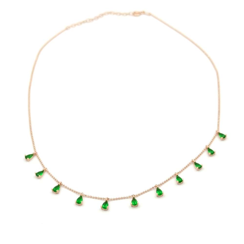 YEŞİL SALLANTILI DAMLA GÜMÜŞ KOLYE - ROSE BAKIR