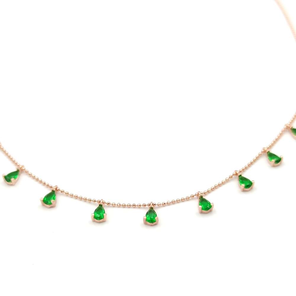 YEŞİL SALLANTILI DAMLA GÜMÜŞ KOLYE - ROSE BAKIR