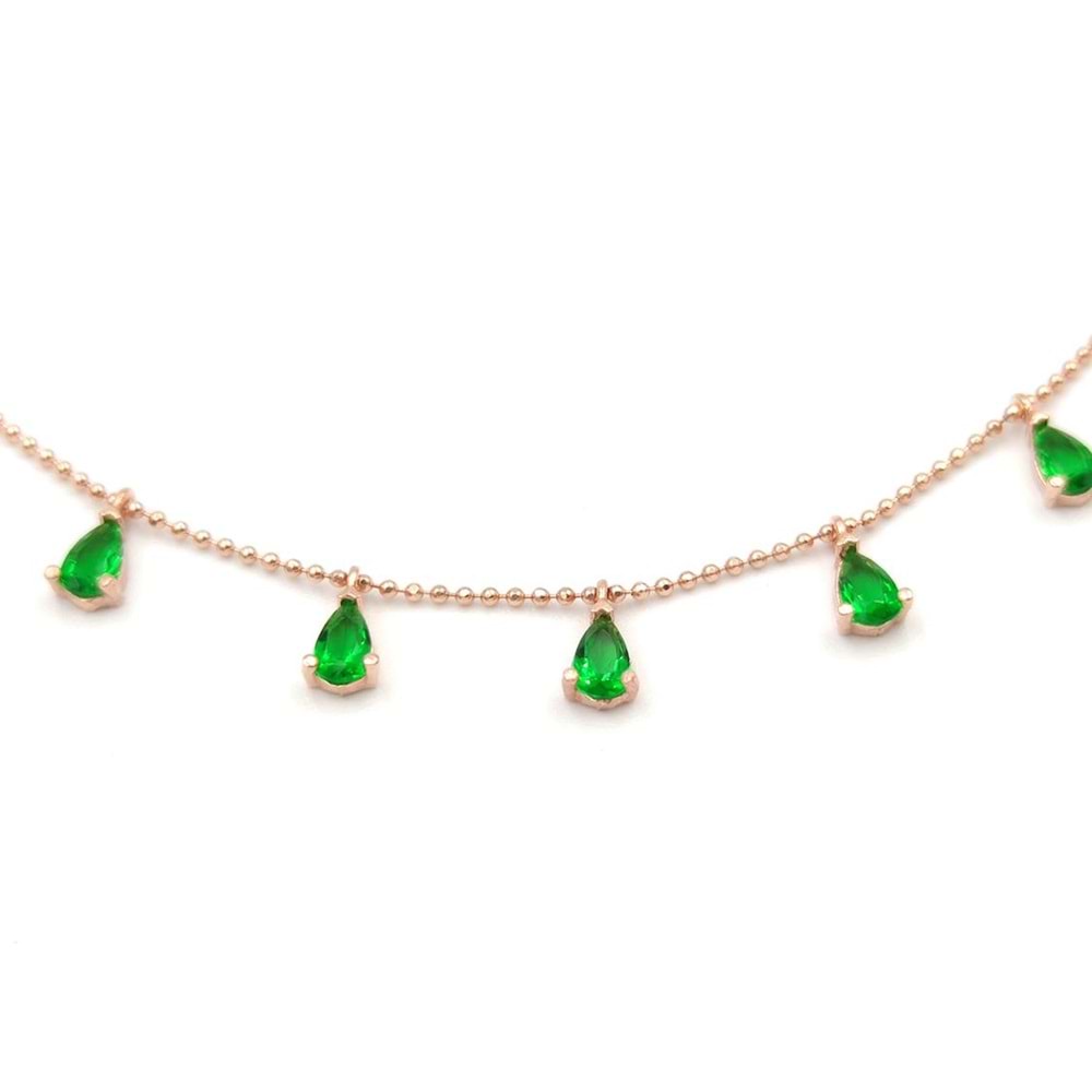 YEŞİL SALLANTILI DAMLA GÜMÜŞ KOLYE - ROSE BAKIR