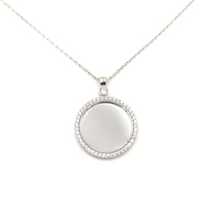 TAŞLI PLAKA İSİM YAZILABİLEN GÜMÜŞ KOLYE - RODYUM BEYAZ