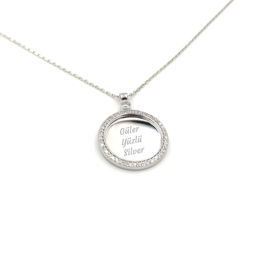 TAŞLI PLAKA İSİM YAZILABİLEN GÜMÜŞ KOLYE - RODYUM BEYAZ