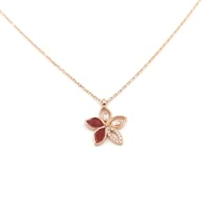 BORDO MİNELİ ÇİÇEK GÜMÜŞ KOLYE - ROSE BAKIR