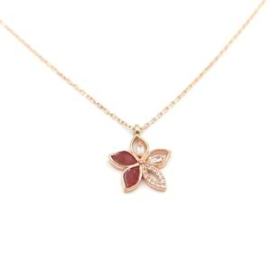 BORDO MİNELİ ÇİÇEK GÜMÜŞ KOLYE