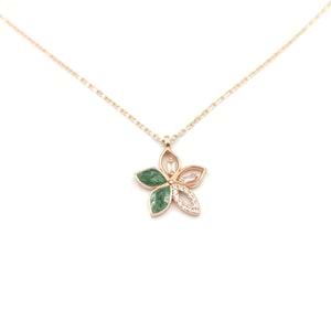 YEŞİL MİNELİ ÇİÇEK GÜMÜŞ KOLYE - ROSE BAKIR