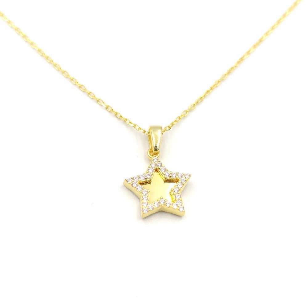 TAŞ DETAYLI MİNİ YILDIZ GÜMÜŞ KOLYE - ALTIN SARI