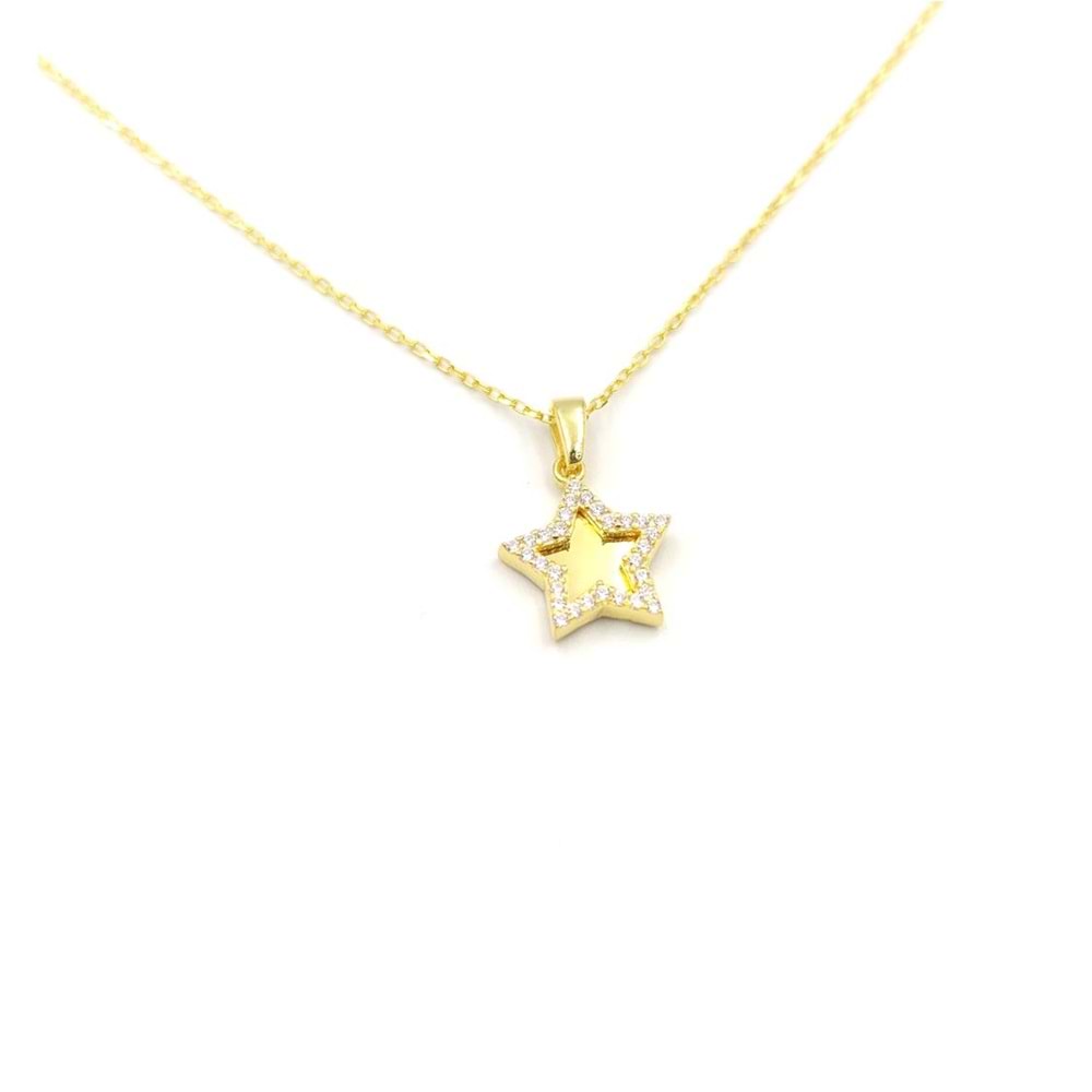 TAŞ DETAYLI MİNİ YILDIZ GÜMÜŞ KOLYE - ALTIN SARI