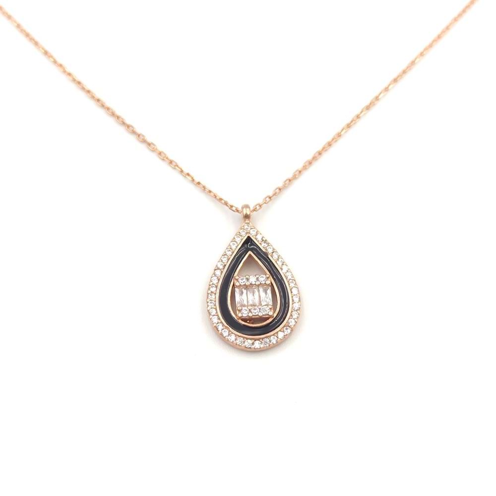 SİYAH MİNELİ DAMLA GÜMÜŞ KOLYE - ROSE BAKIR