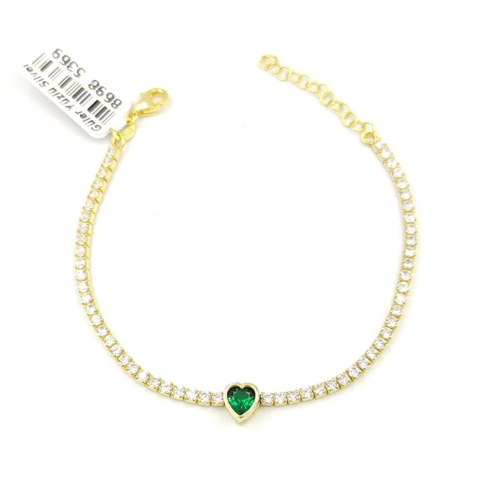 YEŞİL KALP SU YOLU GÜMÜŞ BİLEKLİK - ALTIN SARI