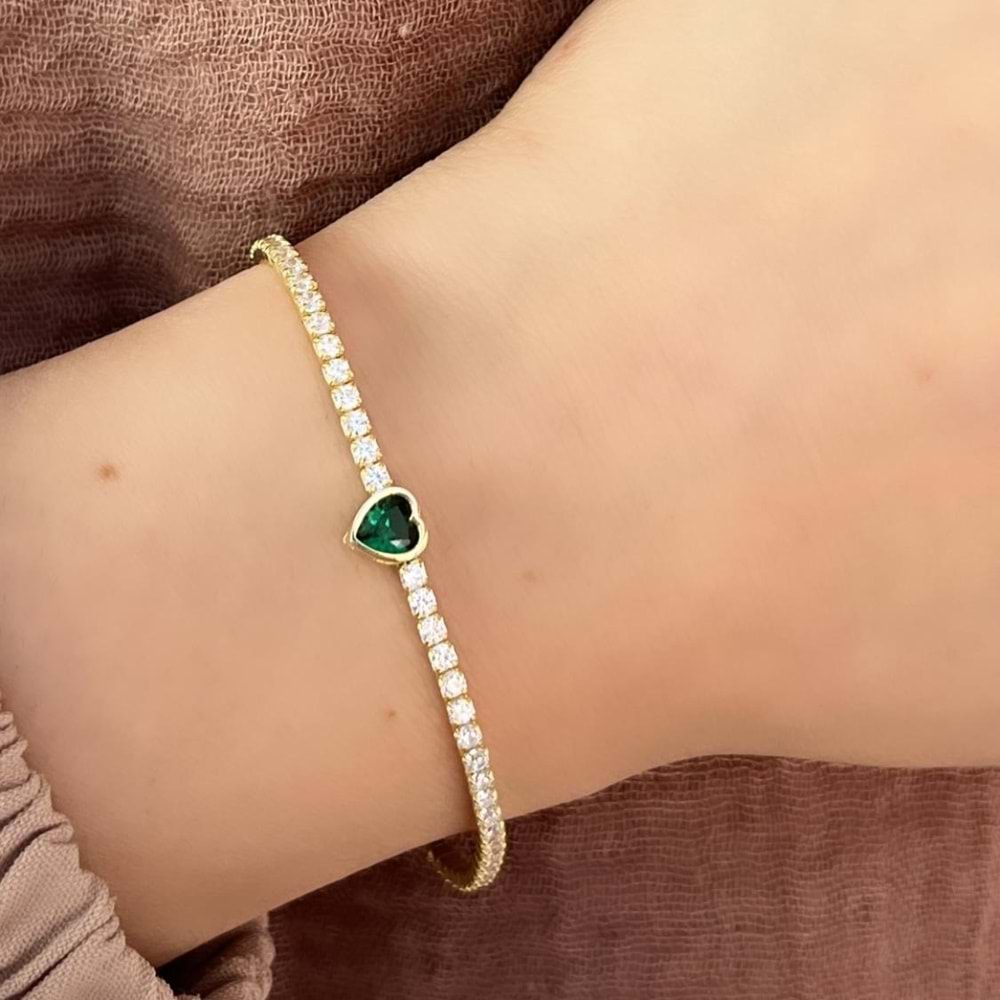 YEŞİL KALP SU YOLU GÜMÜŞ BİLEKLİK - ALTIN SARI