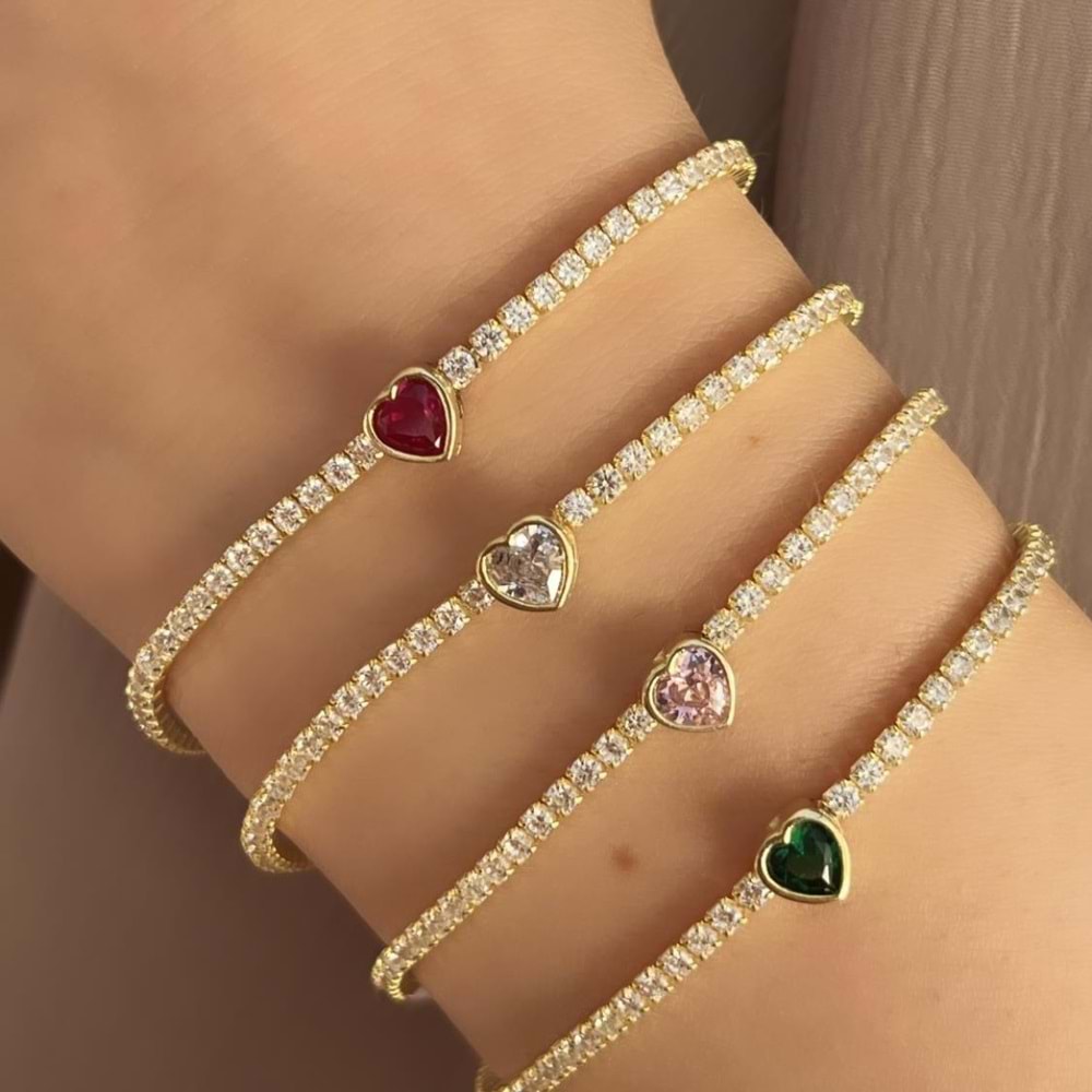 YEŞİL KALP SU YOLU GÜMÜŞ BİLEKLİK - ALTIN SARI