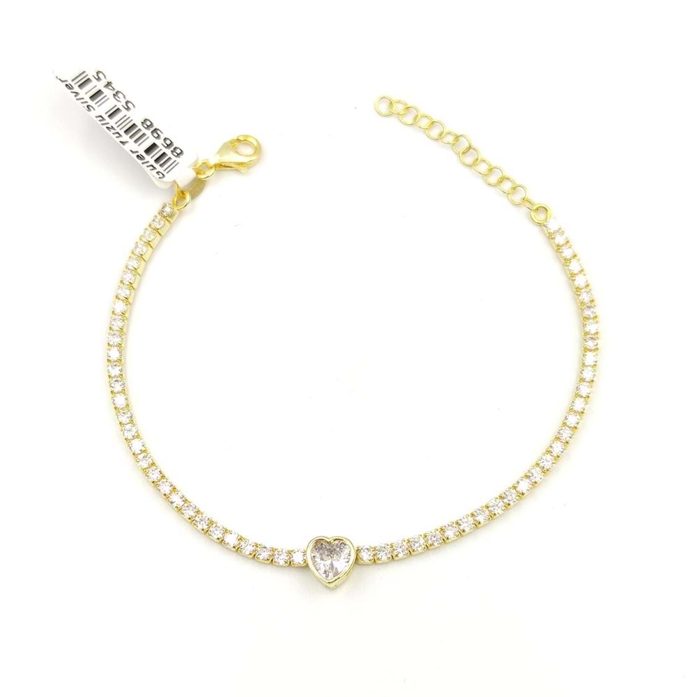 ZİRKON TAŞLI KALP SU YOLU GÜMÜŞ BİLEKLİK - ALTIN SARI