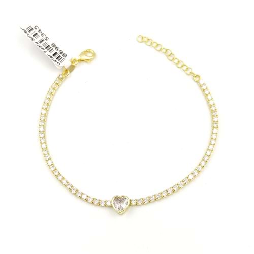 ZİRKON TAŞLI KALP SU YOLU GÜMÜŞ BİLEKLİK - ALTIN SARI