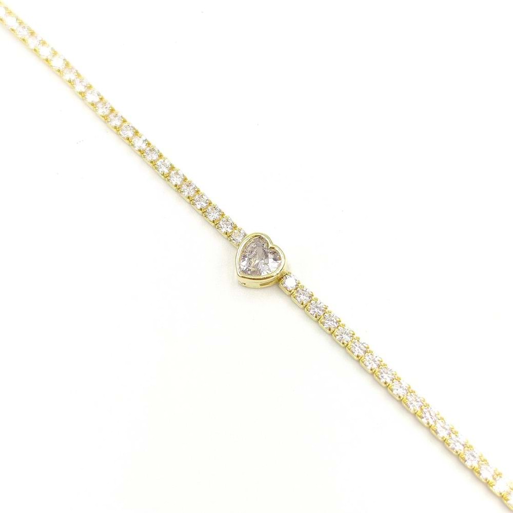 ZİRKON TAŞLI KALP SU YOLU GÜMÜŞ BİLEKLİK - ALTIN SARI