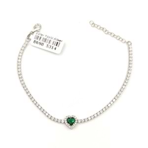 YEŞİL TAŞLI KALP SU YOLU GÜMÜŞ BİLEKLİK