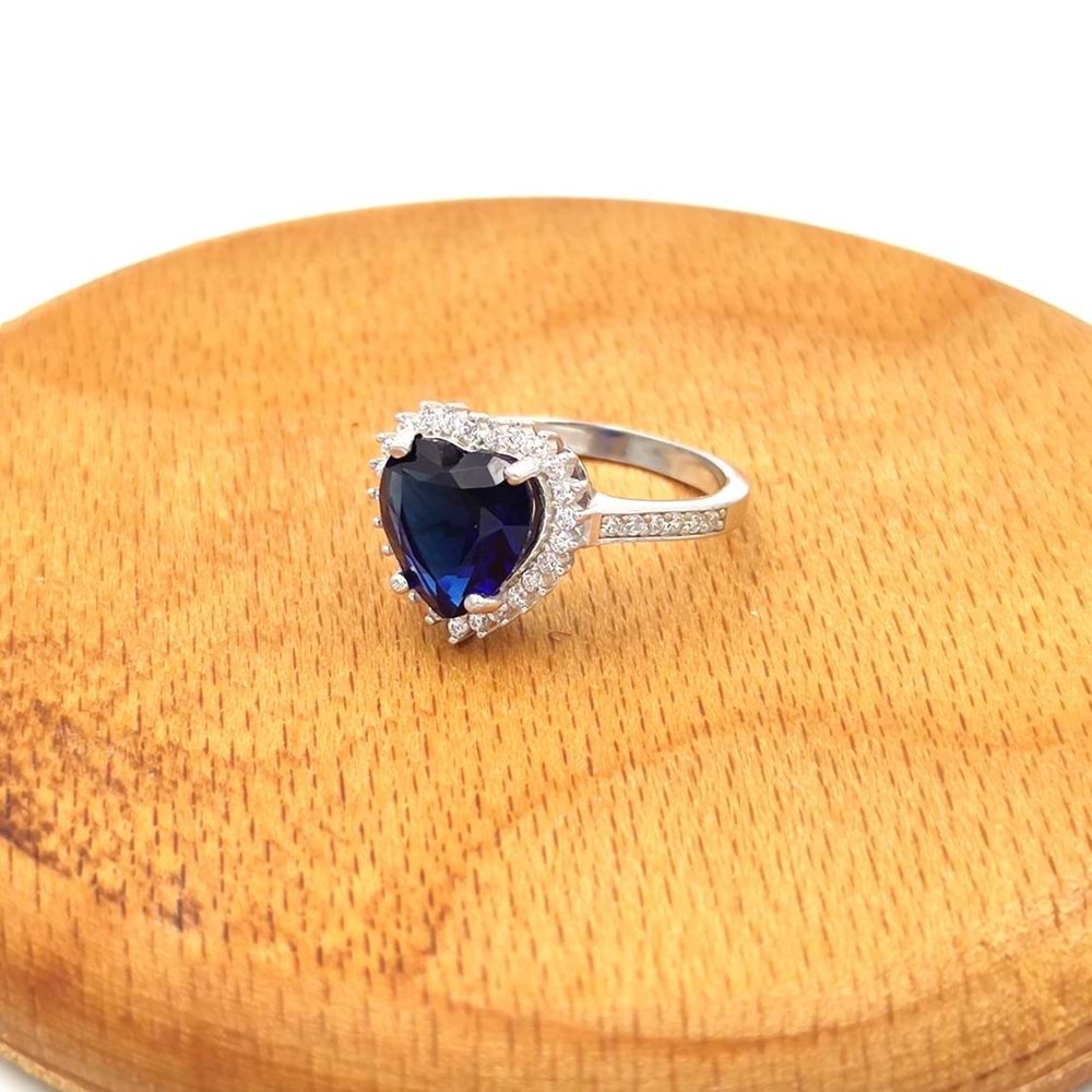 LACİ KALP GÜMÜŞ YÜZÜK - RODYUM BEYAZ - 15