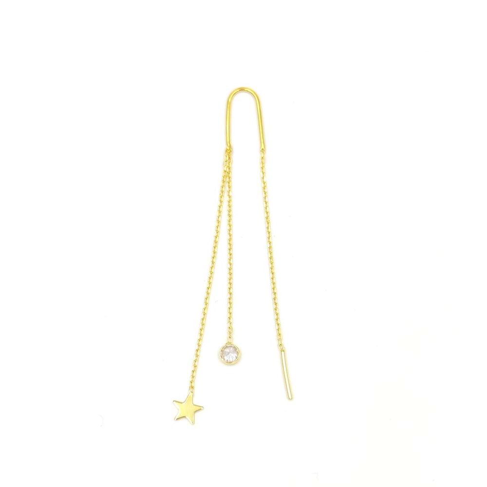 ZİNCİRLİ YILDIZ JAPON TEK GÜMÜŞ KÜPE - ALTIN SARI