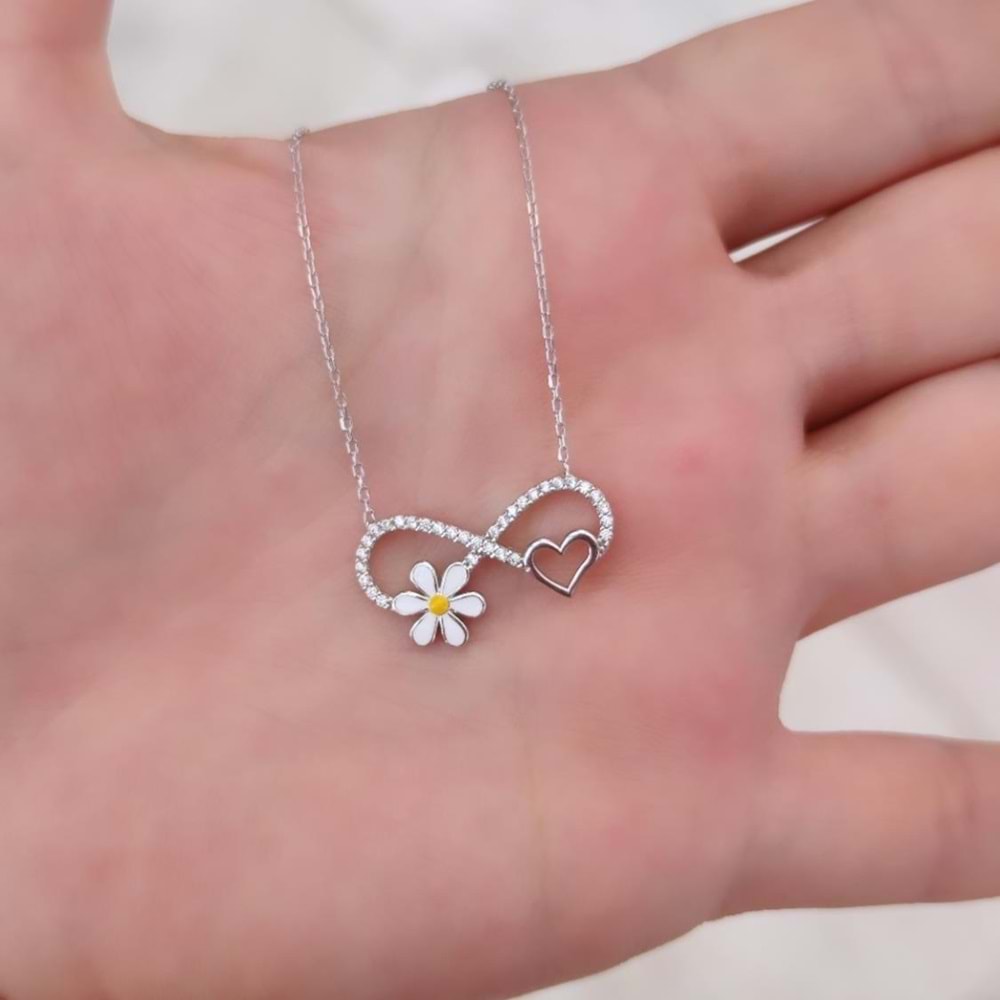 PAPATYA KALP SONSUZLUK GÜMÜŞ KOLYE - RODYUM BEYAZ