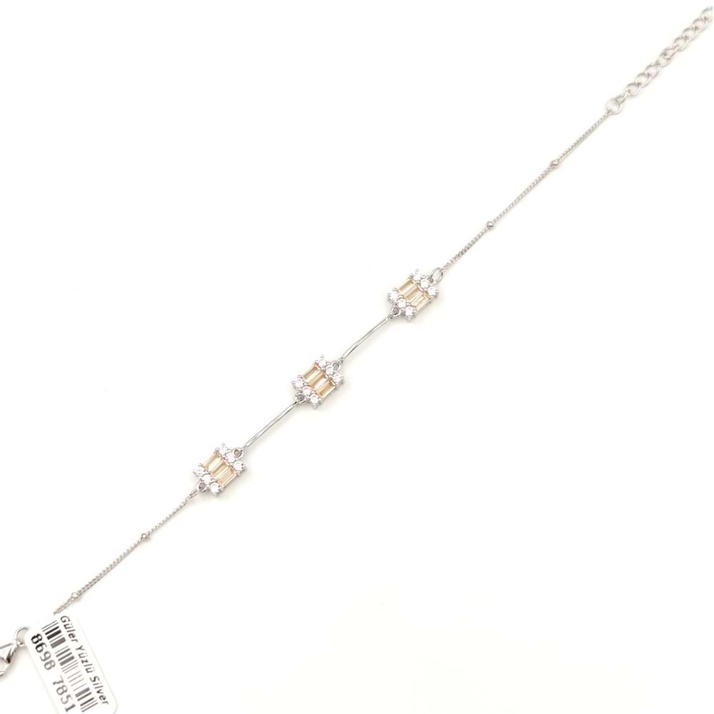 İTHAL ÜÇLÜ PIRLANTA MONTÜR BAGET GÜMÜŞ BİLEKLİK - RODYUM BEYAZ