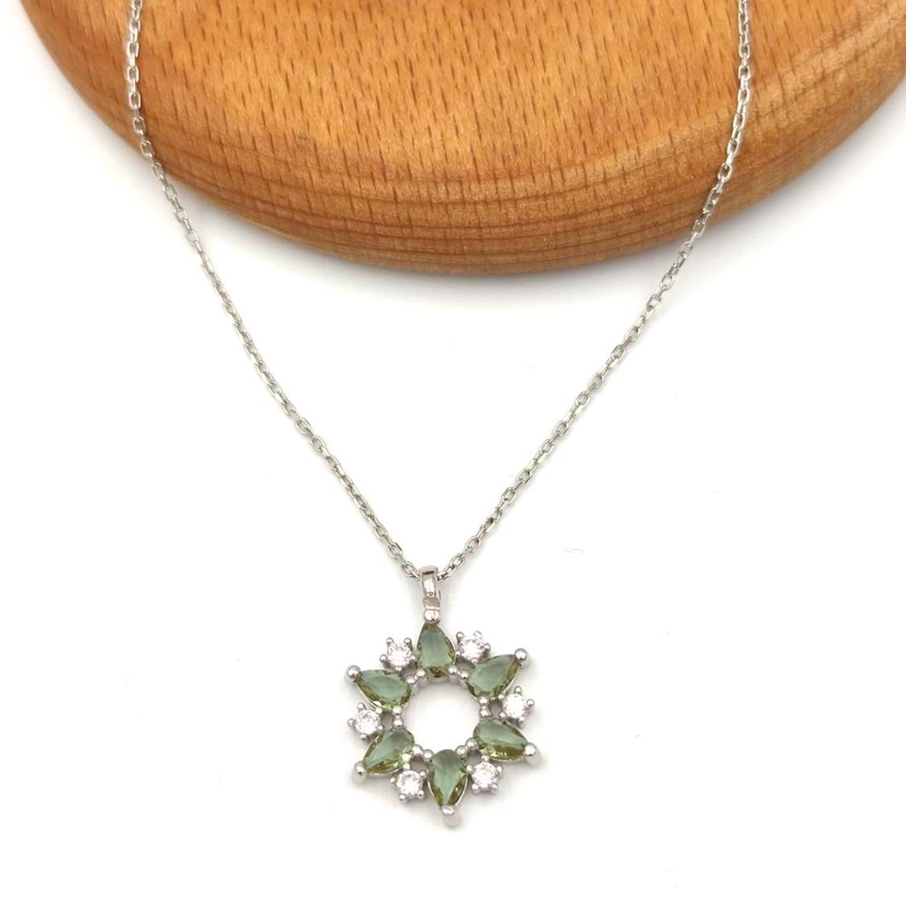 SULTANİT TAŞLI ÇİÇEK GÜMÜŞ KOLYE - RODYUM BEYAZ