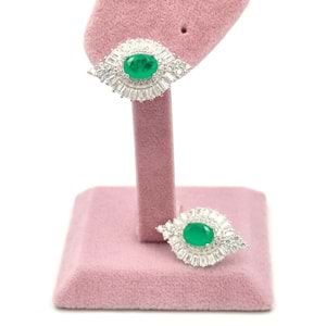 İTHAL MEKİK YEŞİL TAŞLI ABİYE GÜMÜŞ KÜPE - RODYUM BEYAZ