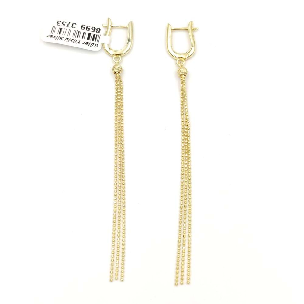 TOP ZİNCİRLİ DORİCA U GÜMÜŞ KÜPE - ALTIN SARI