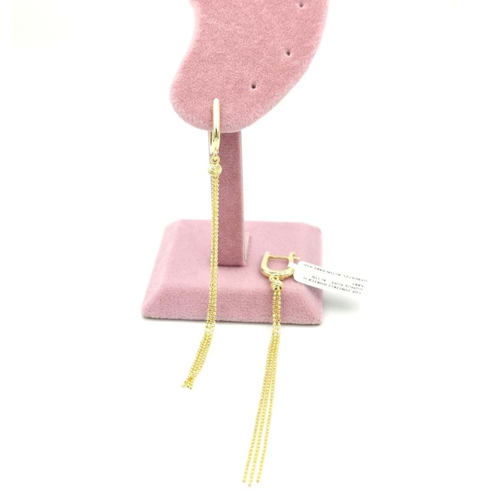 TOP ZİNCİRLİ DORİCA U GÜMÜŞ KÜPE - ALTIN SARI