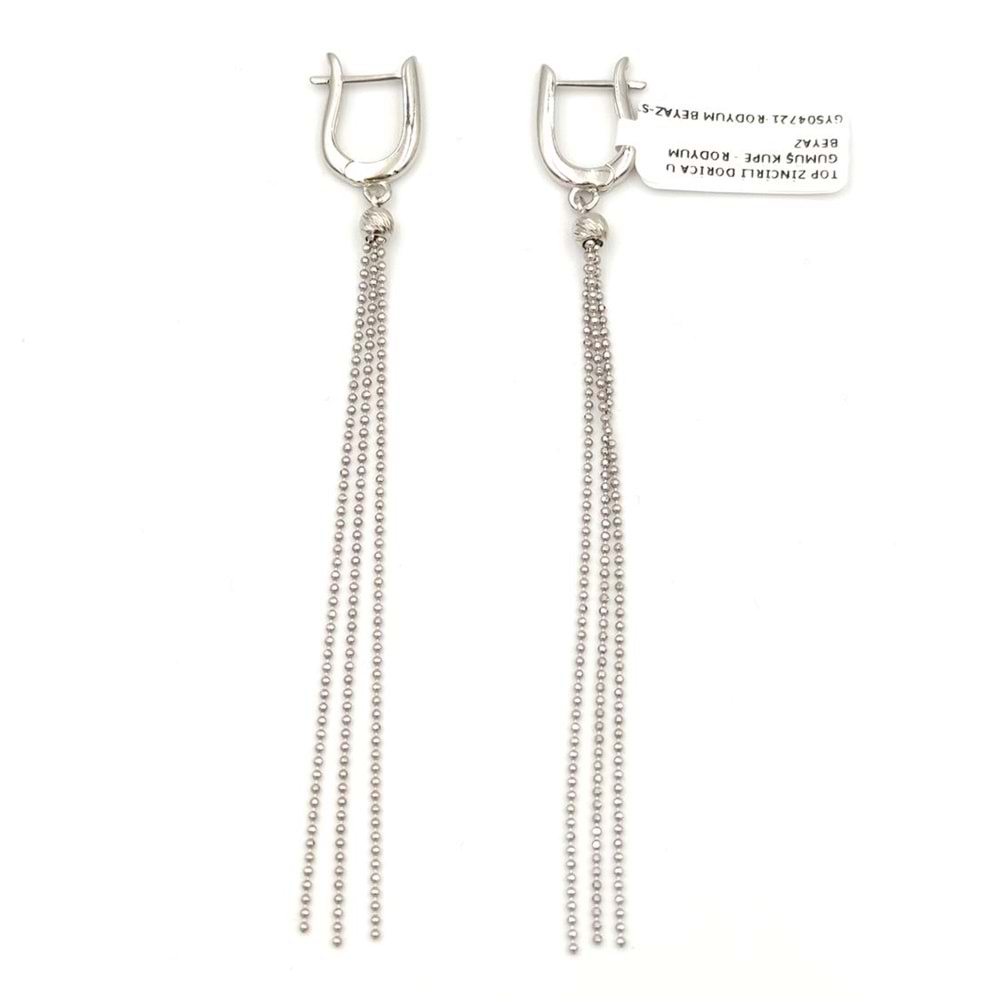 TOP ZİNCİRLİ DORİCA U GÜMÜŞ KÜPE - RODYUM BEYAZ