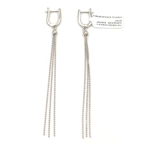 TOP ZİNCİRLİ DORİCA U GÜMÜŞ KÜPE - RODYUM BEYAZ