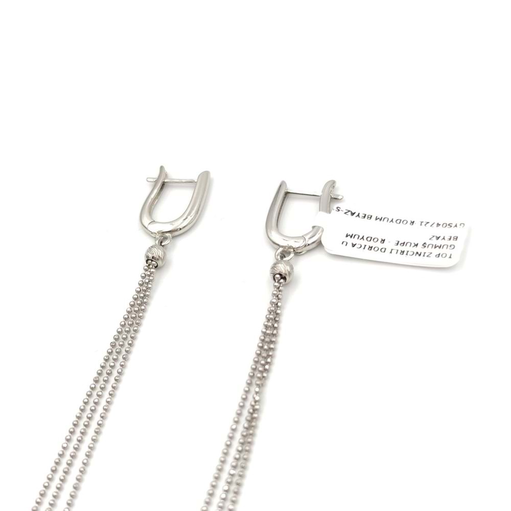 TOP ZİNCİRLİ DORİCA U GÜMÜŞ KÜPE - RODYUM BEYAZ