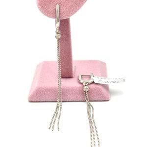 TOP ZİNCİRLİ DORİCA U GÜMÜŞ KÜPE - RODYUM BEYAZ