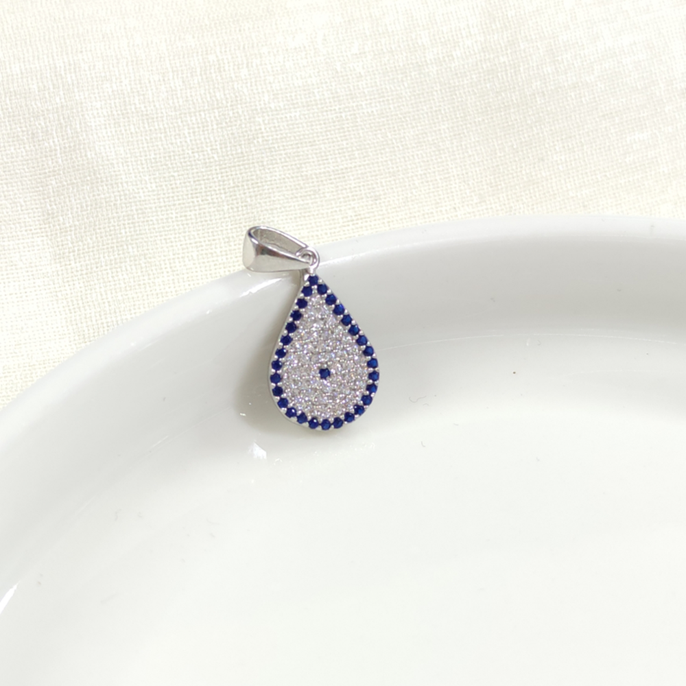 SOSYETE GÖZÜ DAMLA GÜMÜŞ KOLYE UCU - RODYUM BEYAZ