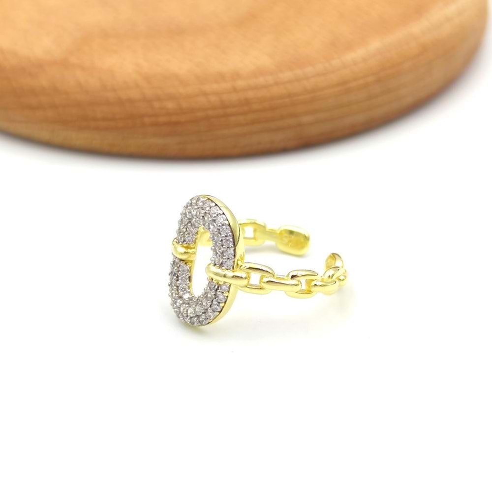 TAŞLI OVAL GÜMÜŞ YÜZÜK - ALTIN SARI