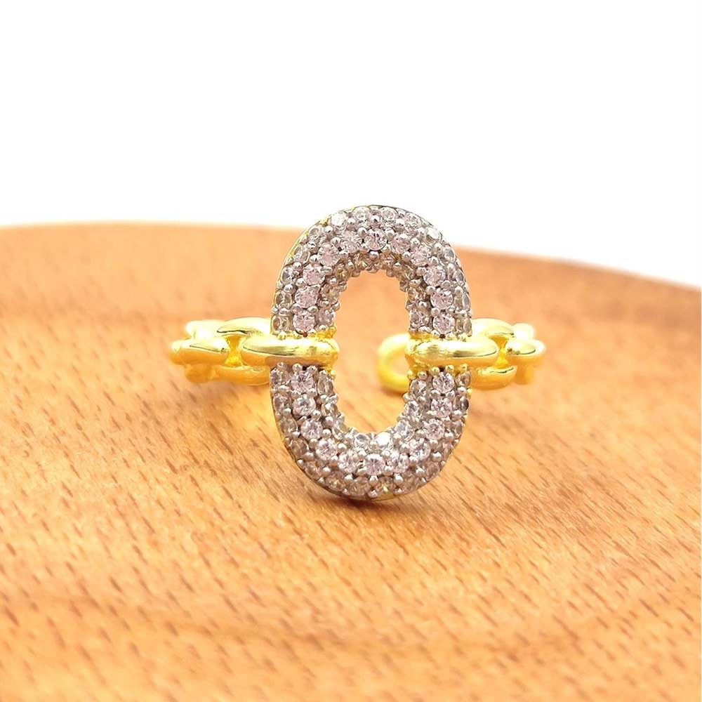 TAŞLI OVAL GÜMÜŞ YÜZÜK - ALTIN SARI