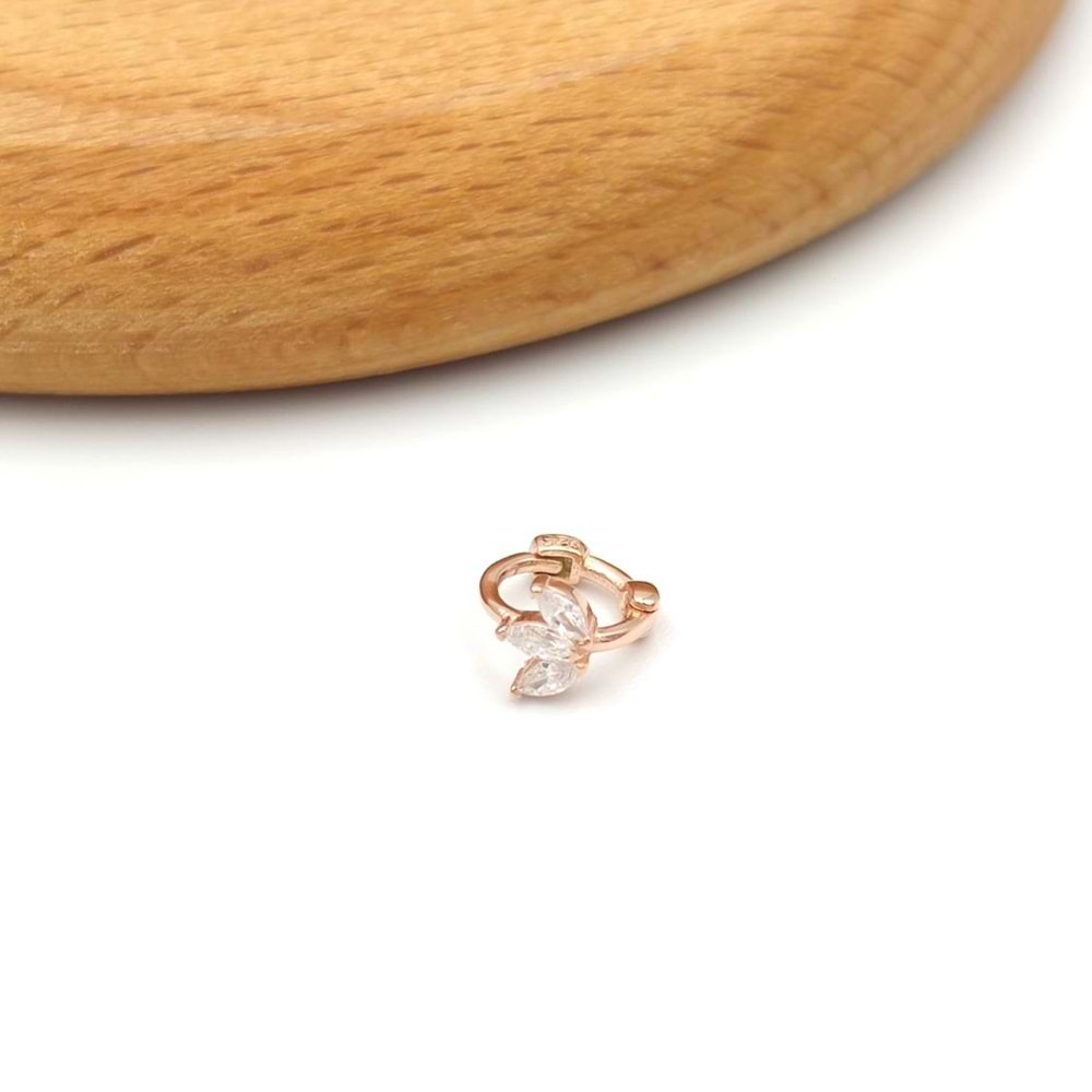 ÜÇ YAPRAK LOTUS HALKA GÜMÜŞ TRAGUS PIERCING - ROSE BAKIR