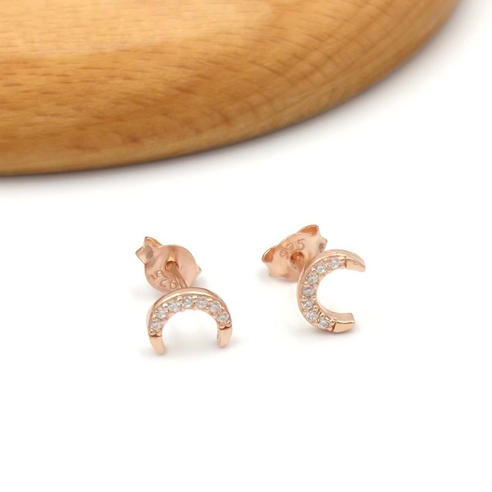 TAŞLI HİLAL GÜMÜŞ KÜPE - ROSE BAKIR