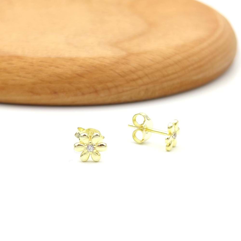 TAŞLI PAPATYA GÜMÜŞ KÜPE - ALTIN SARI